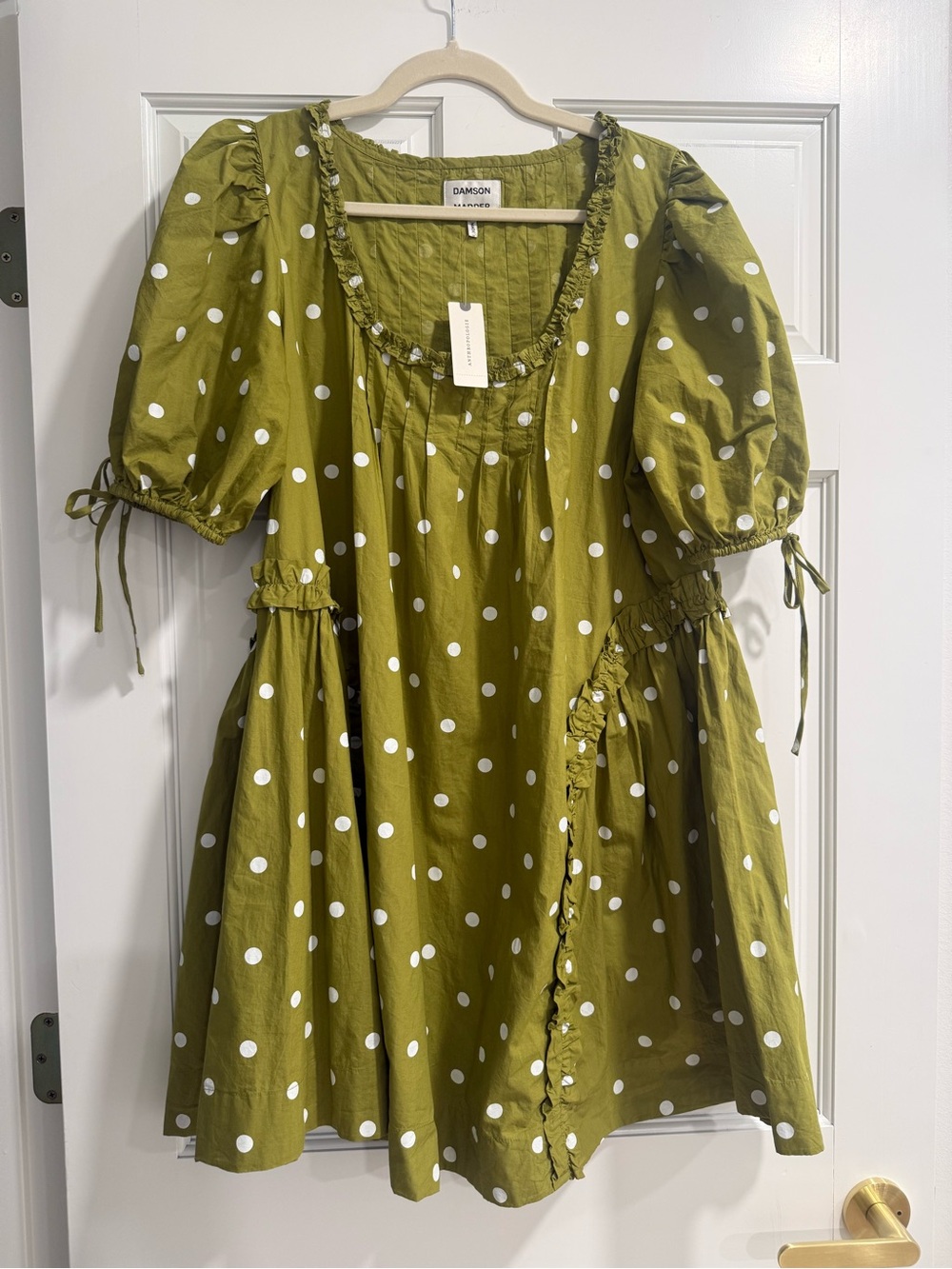 Anthropologie Olive Green Polka Dot Mini Dress